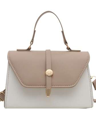 Spring New Contrast Color Patchwork Handbag, Fashion Shoulder & Crossbody Bag