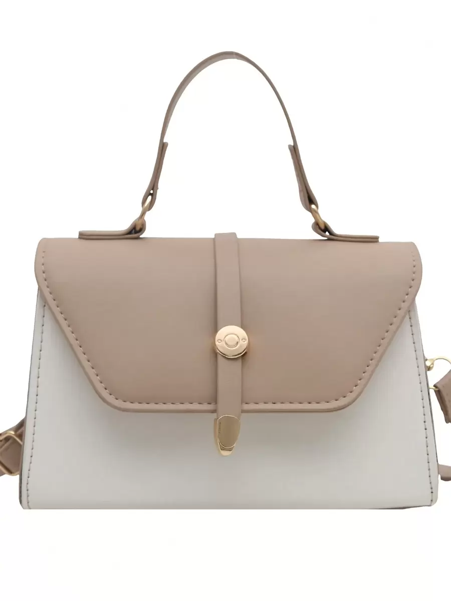 Neue Frühlings Kontrast Farbblock Patchwork Handtasche, modische Schulter- und Umhängetasche - Khaki - Übersicht 1