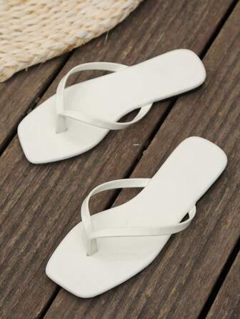 Women's Fashion Flat Sandals, Cute Beach Slippers: Black Minimalist/Gold Solid Color, Yellow Flip-Flops, White Leather Slip-On Sandals, Suitable For Spring And Summer