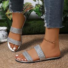 Minimalist Solid Color Flat Sweet Slip-On Slippers, Fashionable Outdoor Wear - Silver - View 4