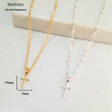 Corrente Cordão Menino Infantil Cruz Mini Palito Banhado A Ouro 18k e Prata 925