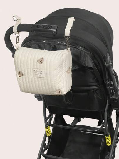 1pc Large Capacity Embroidered Maternity Shoulder Bag + 1pc Stroller Hanging Embroidered Bag, Multi-Functional Maternity & Travel Storage Bag (Bear, Tulip, Olive)