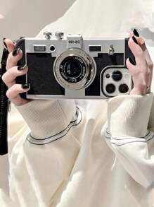 相机荔枝纹电镀相机手机壳，柔软保护套，适用于 iPhone，防摔设计，女士