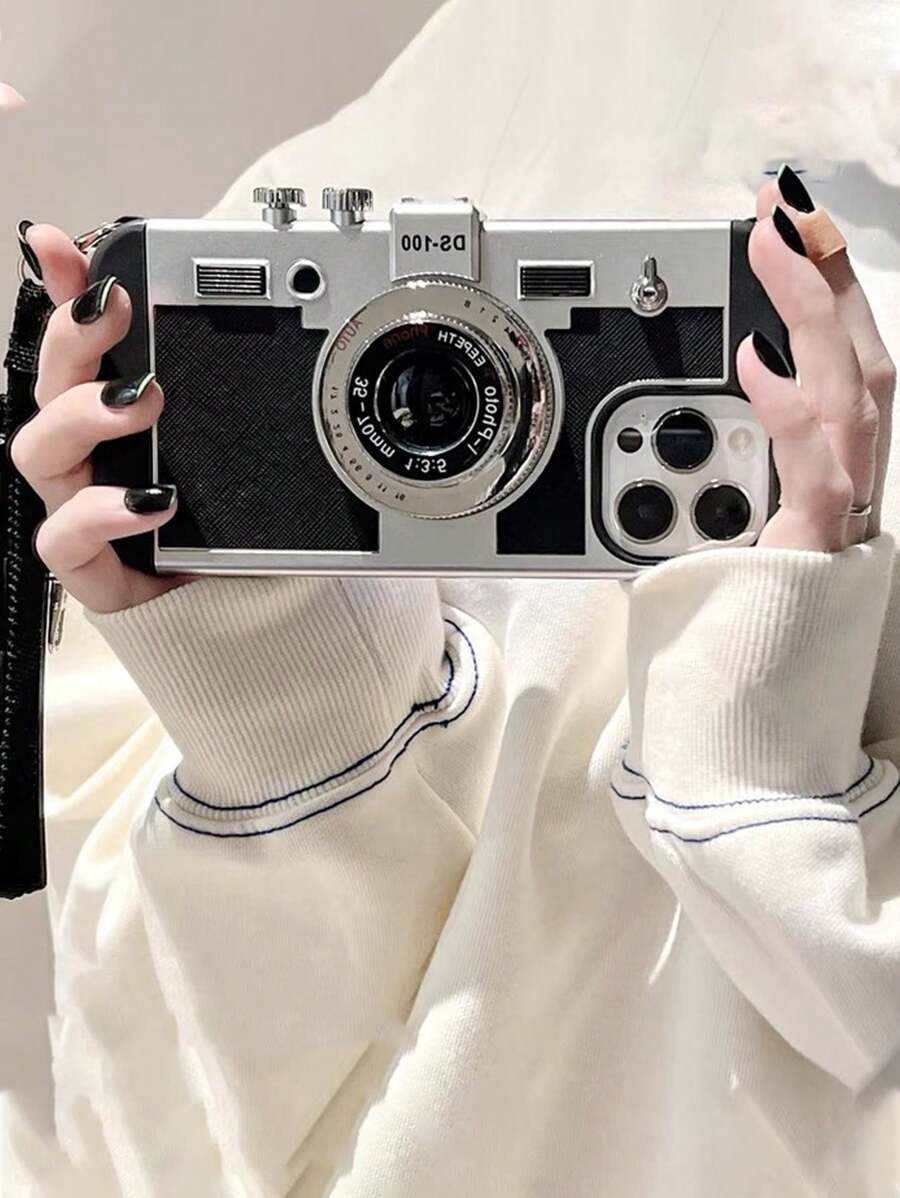 相机荔枝纹电镀相机手机壳，柔软保护套，适用于 iPhone，防摔设计，女士