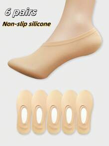 3/6 Pairs Of Women's Invisible Socks High Elastic Lightweight Black Apricot Color Silicone Non-Slip Boat Socks - Multicolor - View 2