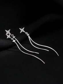 2 件女士奢华 S925 银星锆石流苏不对称耳环，时尚精致珠宝礼物，适合生日、派对 - #1 - 查看 4