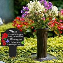 YAFITYES 1pc Garden Memorial Stake For Mom/ Dad/ Brother/ Mom & Dad/ Husband/ Wife/ And Other Loved Ones, Flower Butterfly Theme Weatherproof Plastic Grave Marker For Cemetery Decorations - Black - View 6