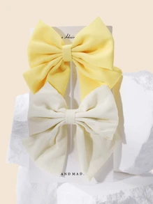 1/2pcs Satin & Chiffon Bow Hair Clips, New Candy Color Large Barrettes, College Style, No Card Paper, Suitable For Daily Use - 彩色 - 查看 17
