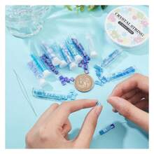 Blue Tila Beads Kit 312 Pcs, 12 Colors 5*5mm Glass Seed Beads With Elastic Thread & Beading Needles For Jewelry Making