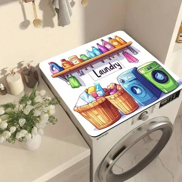 1 pezzo Tappetino per asciugare piatti in fango di diatomee, copertura per lavatrice con motivo di lavanderia creativa, asciugatura rapida, anti-polvere, con decorazione per la casa moderna e pratica per la lavanderia, la cucina, idea regalo unica per decorazione di casa, tavola, festa, matrimonio, sala da pranzo, cucina, stanza