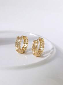 1 对婚礼季节水钻镂空雏菊水晶花卉女士休闲环状耳环 - 金色 - 查看 4