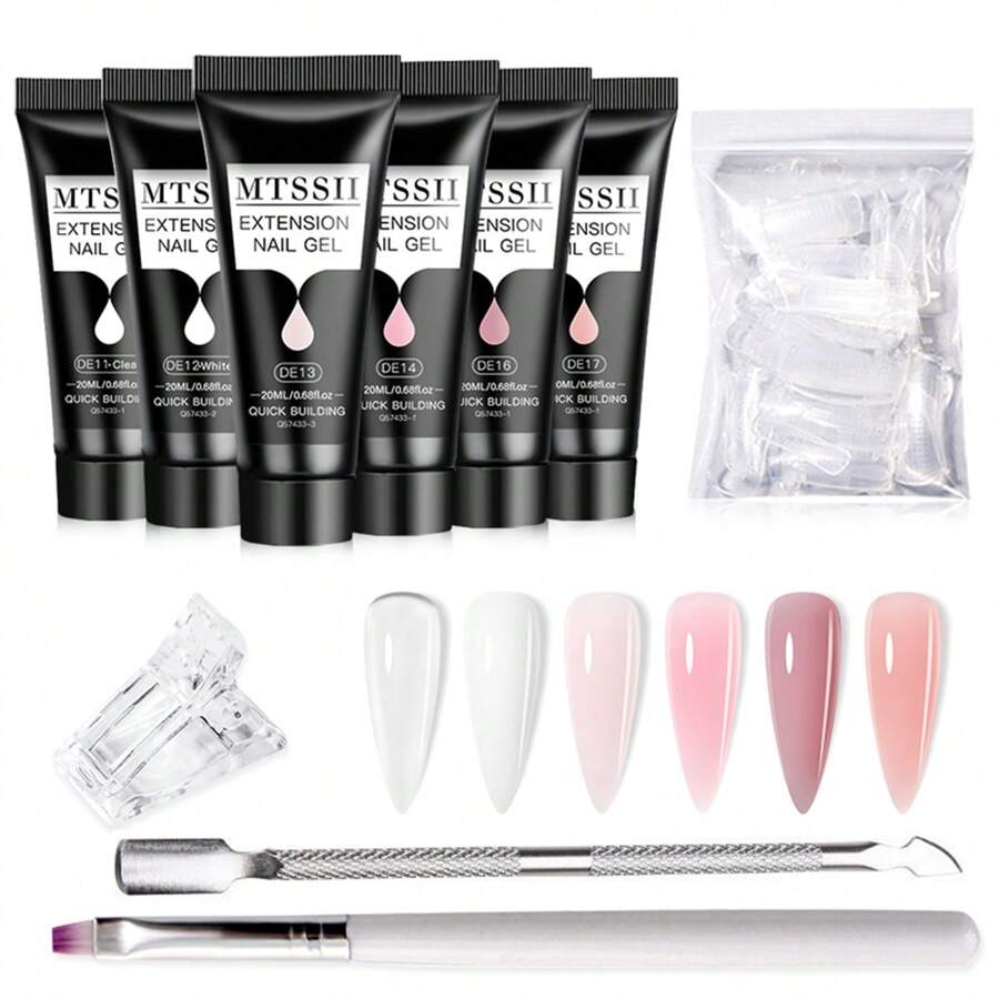 5件套/20毫升可卸UV/LED亚克力延长胶套装，包含水晶白、透明、裸色、粉色等多种颜色，UV美甲胶套装