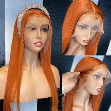 Peluca de cabello humano color jengibre con raya en el centro, peluca de cabello humano con encaje frontal transparente HD en color 350, peluca de cabello humano con cabello bebé premarcada con una densidad del 200% - S350 - Ver 6