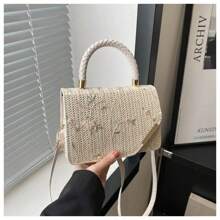 Bolso de mensajero para el hombro, bolsos de mujer de estilo bohemio de paja para verano, bolso de playa trenzado de ratán y mimbre, bolso de vacaciones