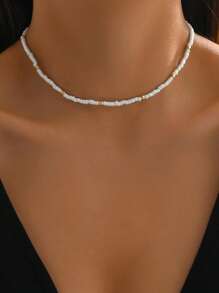 1pc Dopamine Glass Beaded Choker Necklace, Bohemian Cylinder Beaded Necklace, Fashionable & Unique Clavicle Chain, Versatile For Party, Holiday, And Daily Wear - Multicolor - View 2