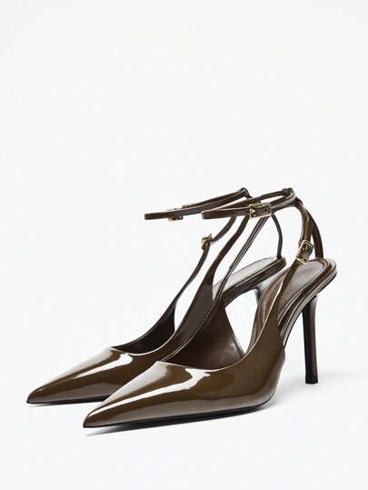 SHEIN BAE New Pointed Toe High Heel Sandals For Women, Green Patent Leather Material, Open Back Mule Pumps, Sexy For Party & Office Wear, Spring & Summer