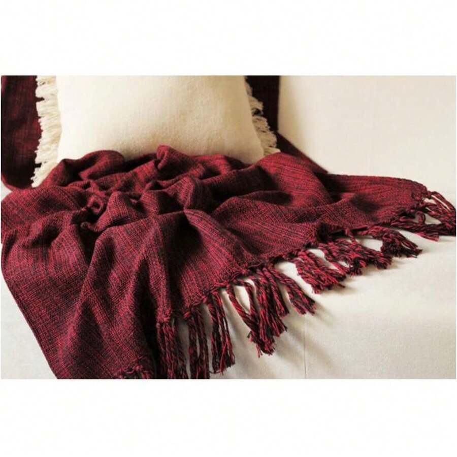 Giant Sofa Blanket 100% Cotton Unbeatable Promotion - 酒紅色 - 查看 1