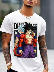 AnimeWarrior Duo Print Men's Graphic T-Shirt PopCulture Style Printed Tee Soft Crew Neck 100% Cotton 220g Short Sleeve Ideal For AnimeThemed Events - 白色 - 查看 2