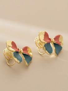 2Pairs Retro Handpainted Asymmetric Flower Clip-On Earrings For Women, Elegant Exaggerated Enamel Mosquito Coil Plate Non-Piercing Earrings - Gold - View 15