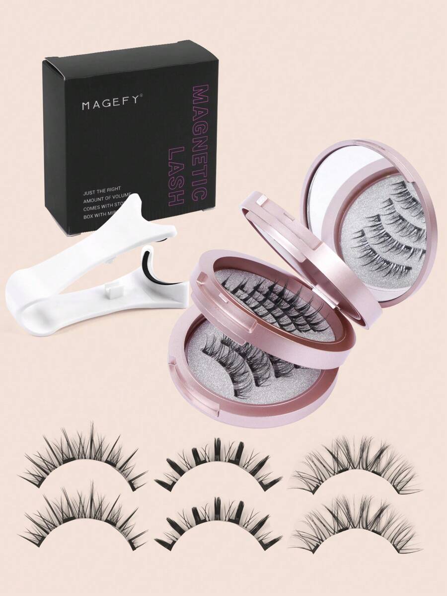 3 Pairs Magnetic Eyelashes Natural Look, Reusable Magnetic Eyelashes With Applicator, No Glue Needed Magnetic Eyelashes Magnetic Lashes Kit, Easy To Wear And Remove,Natural Looking, 3D Natural Spiky Manga Lashes Fluffy Wispy Soft Lashes Fake Eyelashes - 黑色 - 查看 1