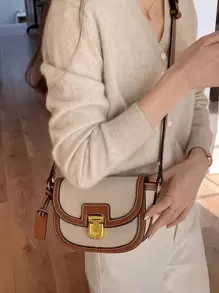 Bolso bandolera pequeño con bloqueo de color, estilo de hombro de sillín, versátil y retro, para debajo del brazo, para mujeres, estilo empresarial y de moda callejera, adecuado para estudiantes universitarios, como regalo