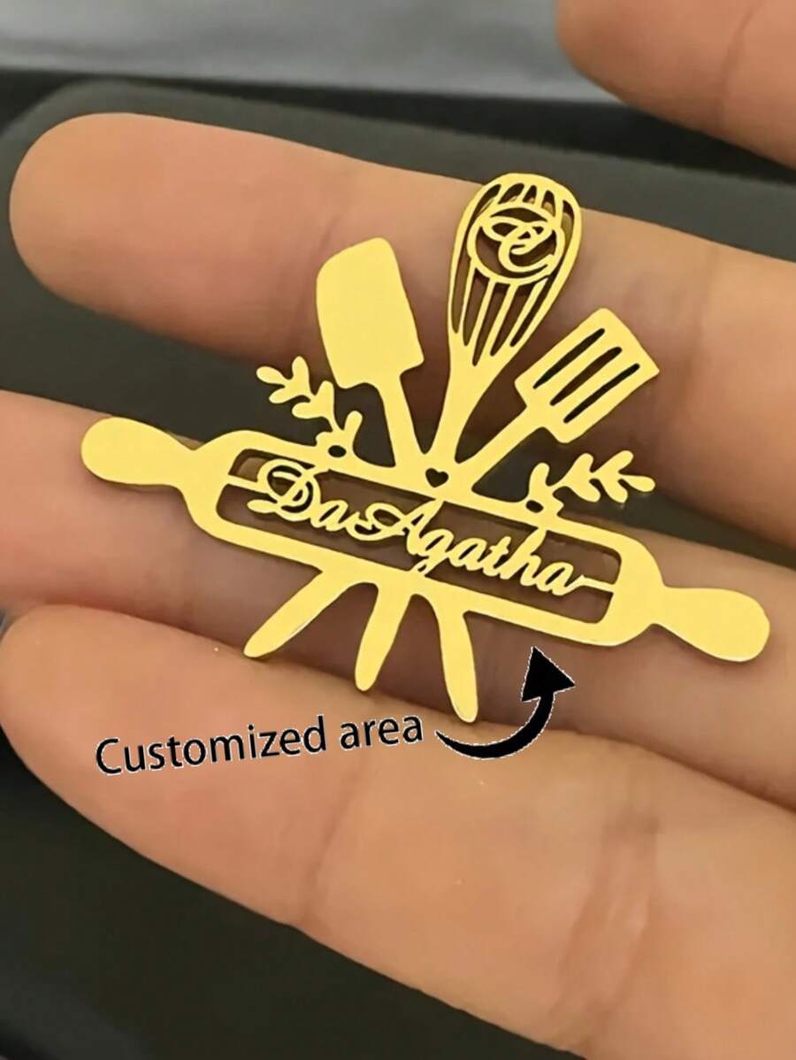 Personalisierter Kochnamen-Abzeichen Brosche - Eleganter Edelstahl, perfektes Geschenk für Lebensmittel- und Kochliebhaber, multifunktionales Lässig Accessoire