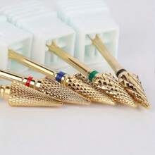 1PC Professional Hypoallergenic Golden Tungsten Carbide Electric Nail Drill Bit, High-Speed Manicure Pedicure Tool Head For Salon And Home Use - Multicolor - View 2