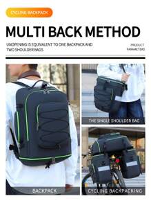 1PC Waterproof And Wear-Resistant Bicycle Rear Seat Bag With Detachable Three-In-One Bicycle Tail Bag, And Cool Reflective Cycling Bag For Men And Women, Essential For Night Cycling And Going Out, Large-Capacity Bicycle Bag Luggage Storage Bag, Can Be Detached Separately, Shoulder-Back, Cross-Body, Multiple Carrying Methods, Very Suitable For Commuting Travel, Adventure Camping, Cycling Travel, Fishing, Running And Gym - Black - View 6