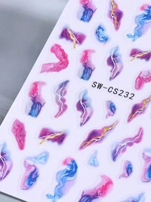 3D Metallic Marble Nail Stickers 2pcs Asymmetric Gradient Bloom Pink Blue Gold Foils Line Design DIY Y2K Self-Adhesive Gel Polish Sliders Nail Art Decoration Nail Supplies