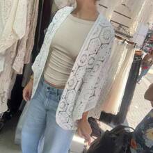 Women's Crochet Kimono For Family Party Beach Outing - 白色 - 查看 2