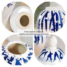 1pc Blue & White Decorative Ceramic Ginger Jar With Lid, Fireplace, Living Room, Study, Dining Table Centerpiece Decor, Modern Home Accent (2 Size Options)