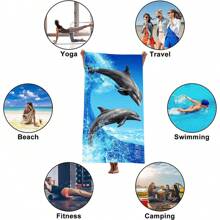 1pc Extra Large Ultra Soft Microfiber Beach Towel With Vibrant Dolphin And Fish Design - Quick Dry, Super Absorbent, Wind And Sun Resistant - Ideal For Men, Women, Teenagers - Perfect For Beach, Travel, Camping, And Vacation