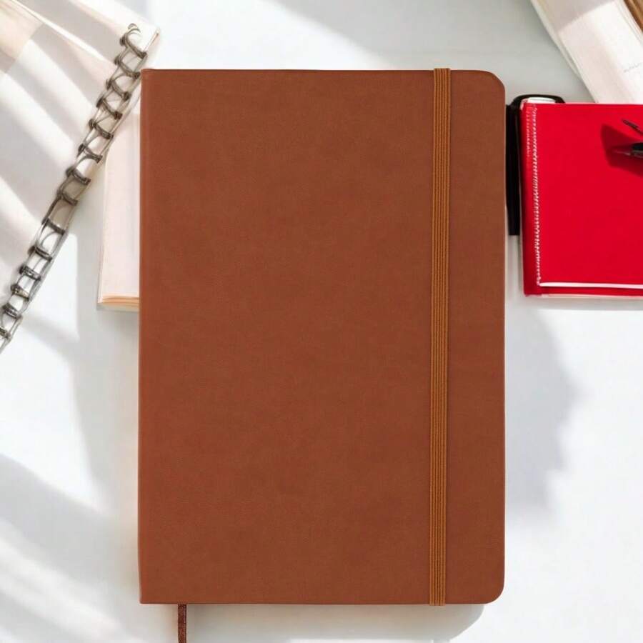 PromoClick Libreta tipo Moleskine de Poliretano con 90 Hojas de raya y banda elástica para sujetar cubierta. - Marrón - Ver 1