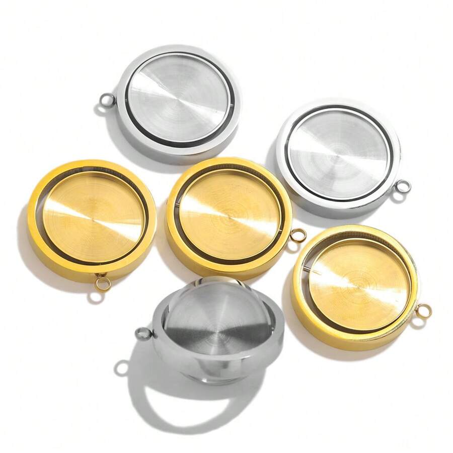 1pc Stainless Steel Pendant 20mm Empty Support Time Gemstone Base Rotating Base Pendant Accessories Round Base Tray Carved Base DIY Necklace Clothing Accessories, Suitable For Daily Festival Wear - Rotating Base Pendant - View 1