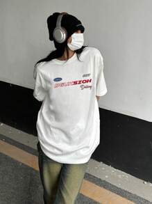 New Summer Women English Text Graphic Print Round Neck Casual Short Sleeve T-Shirt - White - View 1