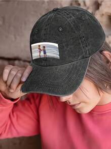 1pc Customizable Photo Baseball Cap, Grey Washed Vintage Look, Adjustable Strap, Suitable For Outdoor Sports, Birthday, Anniversary And Special Occasions Gifts