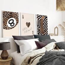 1/3 piezas de arte de pared con impresión en lienzo de estampado de leopardo/guepardo neutro, decoración vintage para dormitorio, sala de estar u oficina, póster chic y contemporáneo, arte de pared de bola 8 de suerte, regalo para ella, sin marco