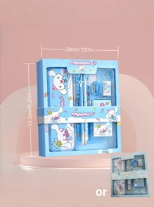 Sanrio Autorisé par Sanrio Ensemble de papeterie mignon de chien Melody Cinnamon de Sanrio. Fournitures scolaires pour garçons et filles - crayons et boîte de rangement pour crayons, gomme, taille-crayon, règle, cahier. Cadeaux pour la rentrée, Halloween, Noël (la conception et la couleur de la boîte cadeau peuvent varier selon les différents lots de production)