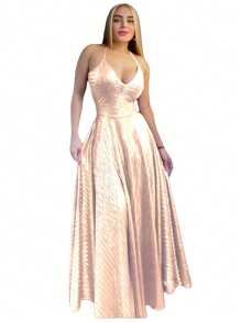 Vestido largo de noche elegante para fiesta de noche con relieve en V ajustable abierto de la espalda de gala - Blanco - Ver 1