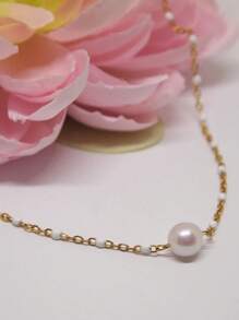 1 pieza Collar metálico con colgante de perlas falsas, estilo veraniego para uso casual diario