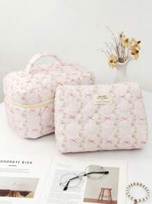 1Pc/Set Floral Pink Makeup Bag For Girls Makeup Bag Set Cosmetic Organizer Multi-Functional Storage Bag Clutch With Zipper Closure For Skin Care,Cosmetics,Lip Oil,Sunscreen Cream,Hand Cream,Headset,Coin,Stationery,Small Items Cute Makeup Bag Makeup Bags Makeup Case Make Up Bag Daily Commute Essentials Travel Essentials Cruise Essentials Dorm Essentials The Gift For Good Friends Birthday Gift Wedding Bridesmaid Gift Mom's Gift Teacher's Gift Back To School Supplies - Pink - View 13