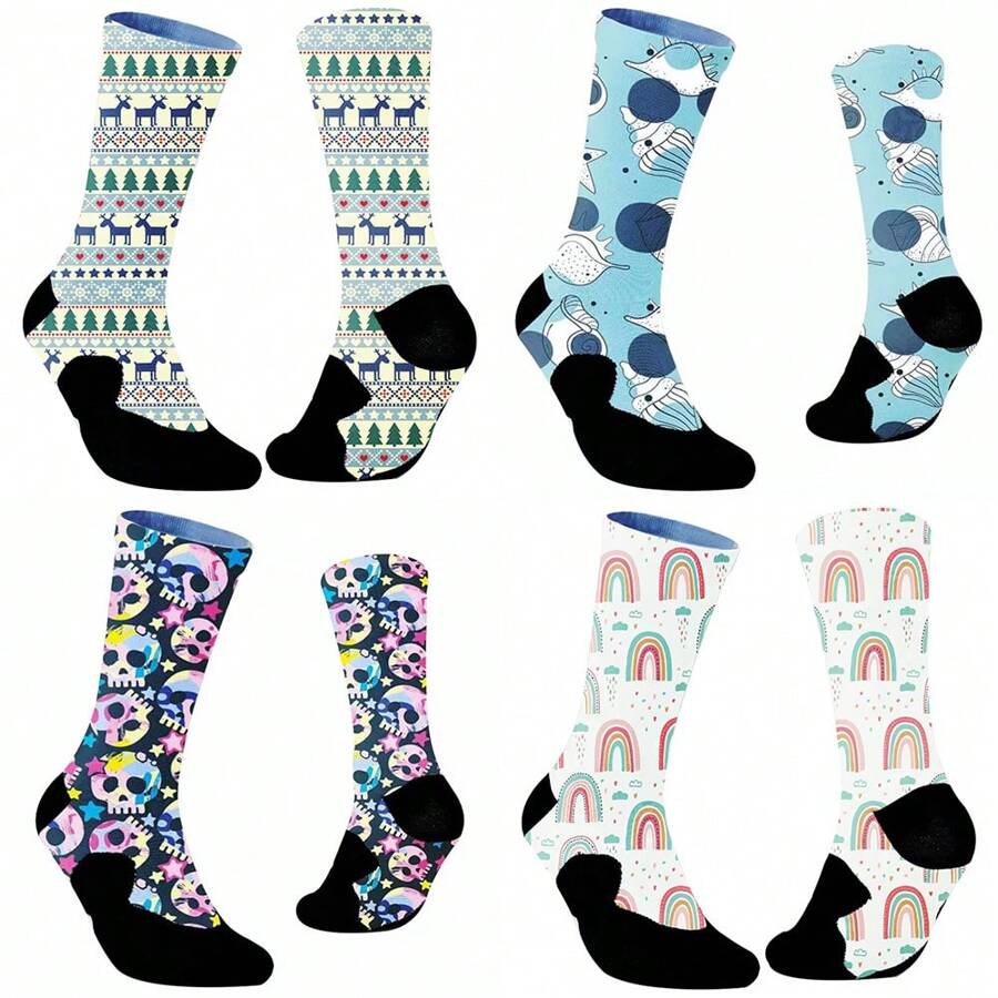 1 Pair 2025 Comfort Non-Slip Sweat-Absorbent Road Sports Cycling Socks, Funny Skull Print Crew Socks, Creative Gift Socks, Sports Basketball Socks - Multicolor - View 1