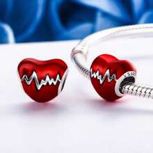 WOSTU 1 pièce Pendentif en argent sterling 925 avec cerise rouge émaillée et forme de cœur, accessoire pour bracelet et collier de femme