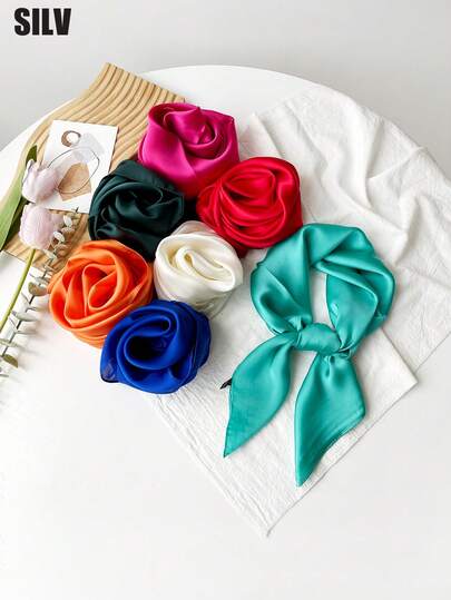 1 件纯色 27.5 英寸仿丝围巾，简约时尚方形围巾，适合日常生活头巾、头带、优雅围巾，非常适合配饰或作为礼物