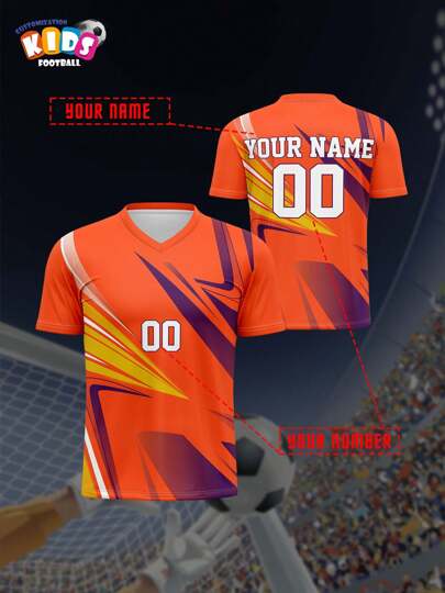 Camiseta de fútbol juvenil de cuello en V, ropa deportiva transpirable y de secado rápido para primavera/verano para niños y niñas, nombre y número personalizados, ajuste cómodo para deportes, actividades casuales y al aire libre, correr