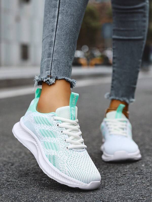Women's Casual, Lightweight And Breathable Knit Green Sneakers, Suitable For All Seasons