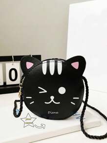 Customized Sweet Mini Crossbody Bag With Personalized Name Or Holiday Message, Cute Cartoon Kitten Casual Crossbody Bag For Kids, Small Coin Purse For Girls, Messenger Bag Handbag Wallet, Suitable For Travel Daily Use - A - View 12