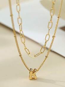 2pcs Set Petite 3D Letter Balloon Pendant Necklace, Personalized Initial Jewelry For Women - Gold - View 2