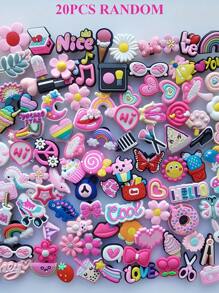 20/30/50pcs Random Pink Fashion Style Shoe Charms Set, DIY Shoe Decoration, PVC Material, Assorted Cute Accessories For Customizing Footwear