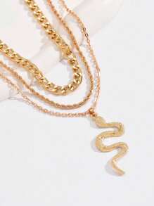 三款可叠戴的女士时尚复古蛇形吊坠项链